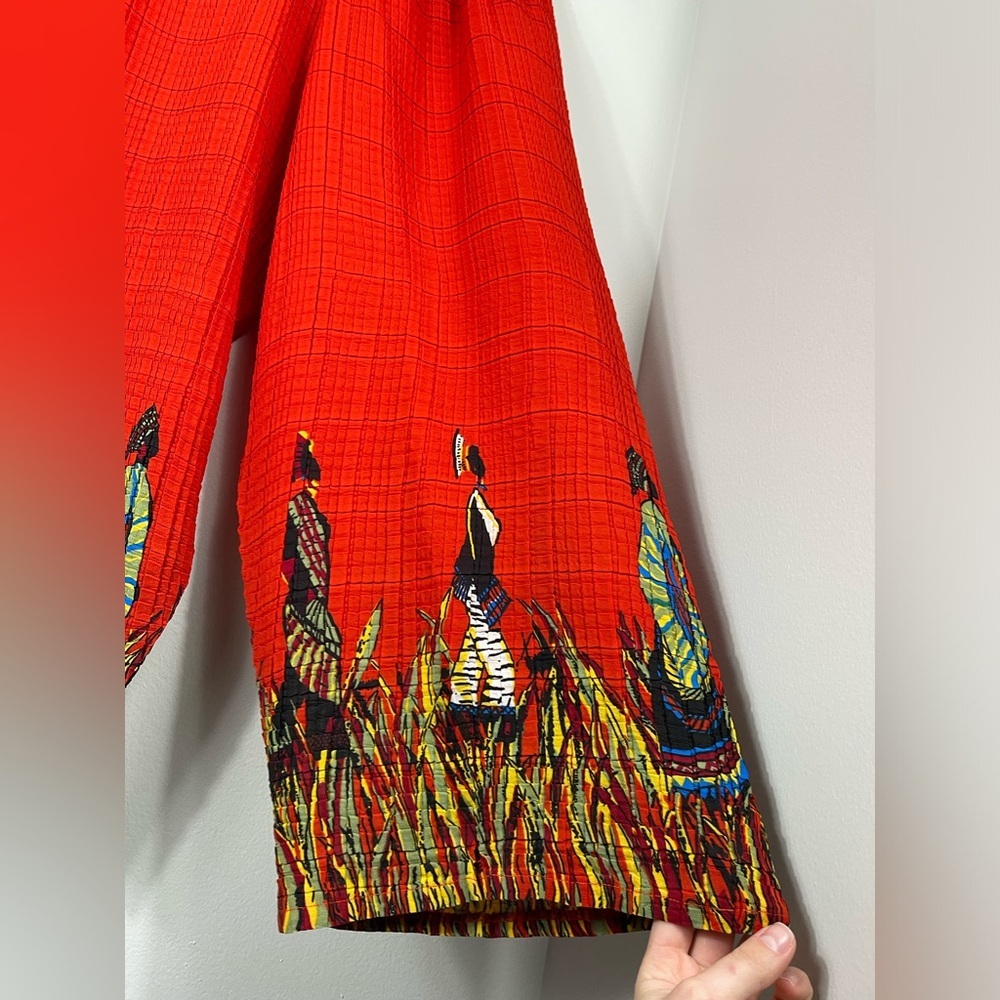 Midnight Velvet Strechy African Indian Print Pants Ladies Red-Orange Size L - Picture 3 of 11